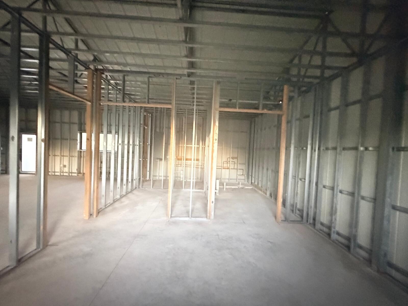 Wide view of steel framed interior