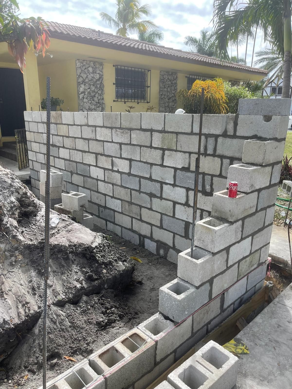 Block wall construction in progress
