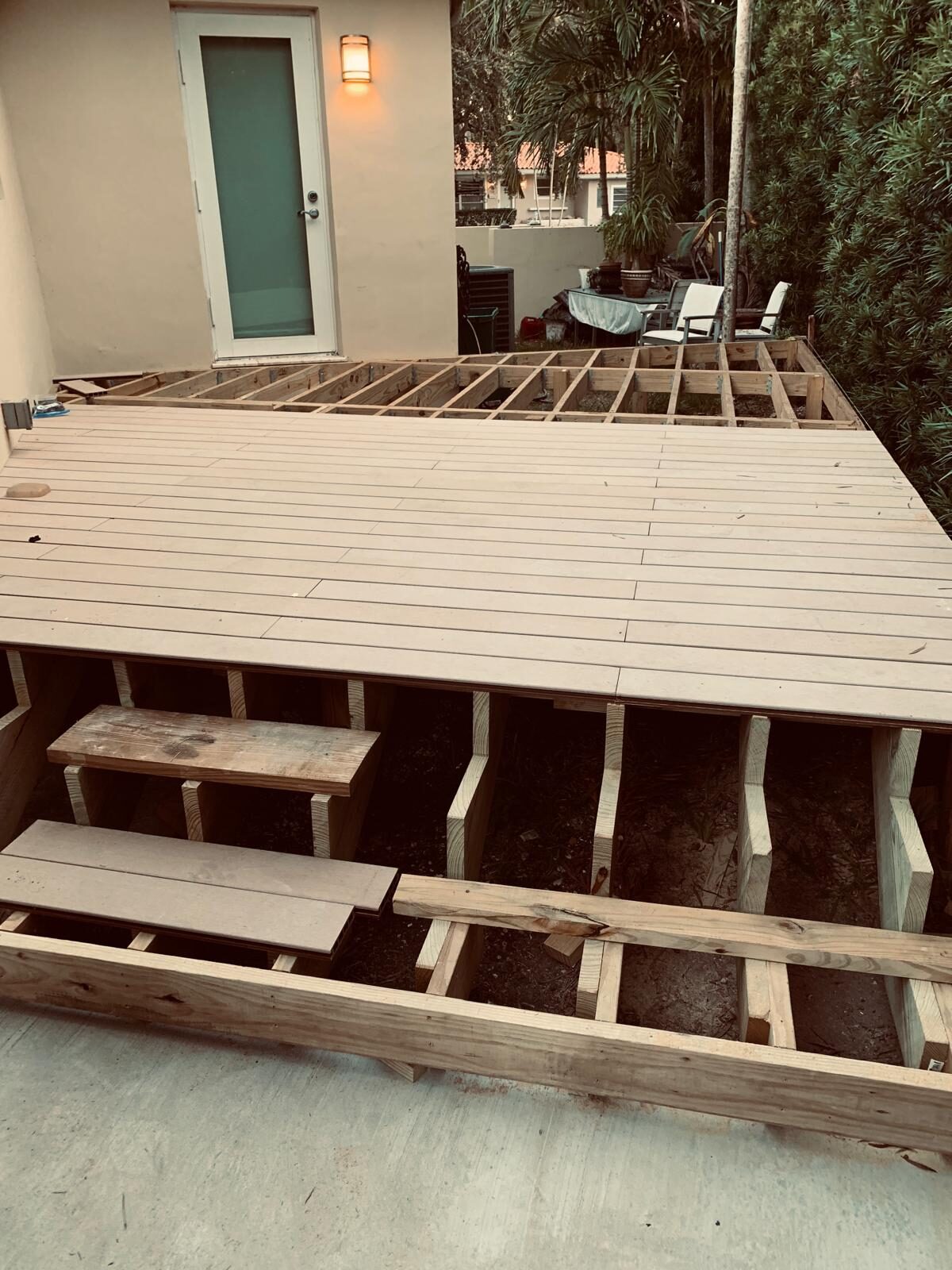 Composite deck substructure mid-install