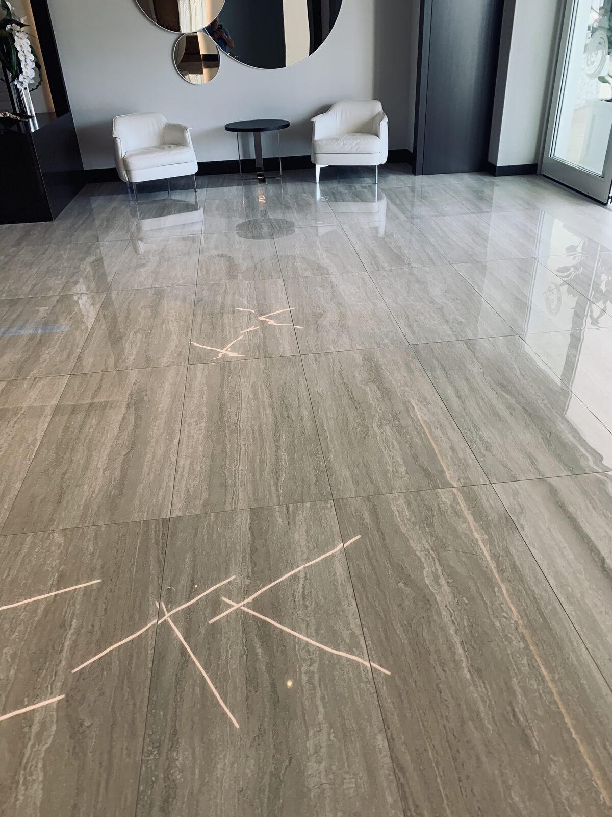 Polished gray marble floor