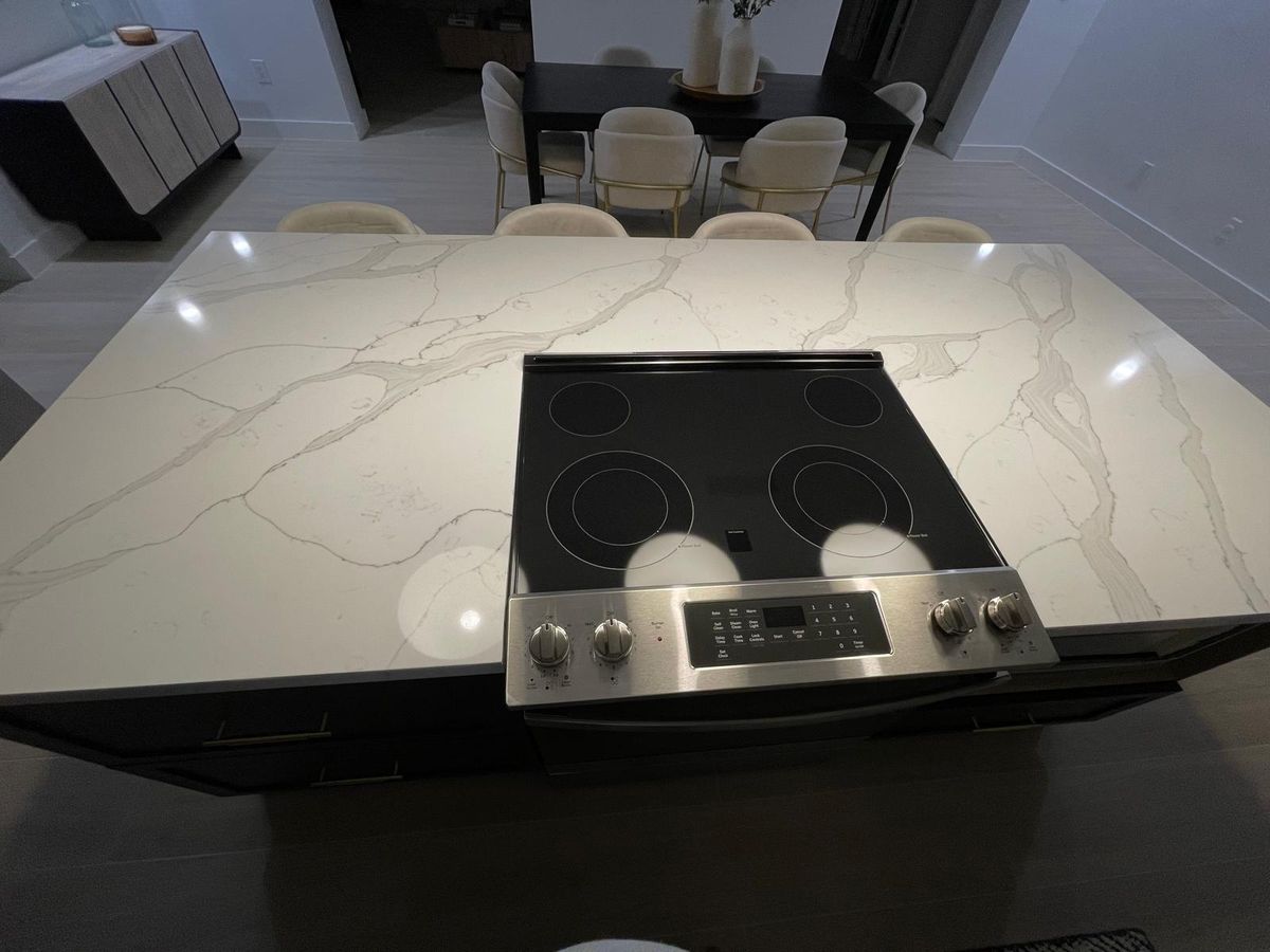 Kitchen island with marble countertop